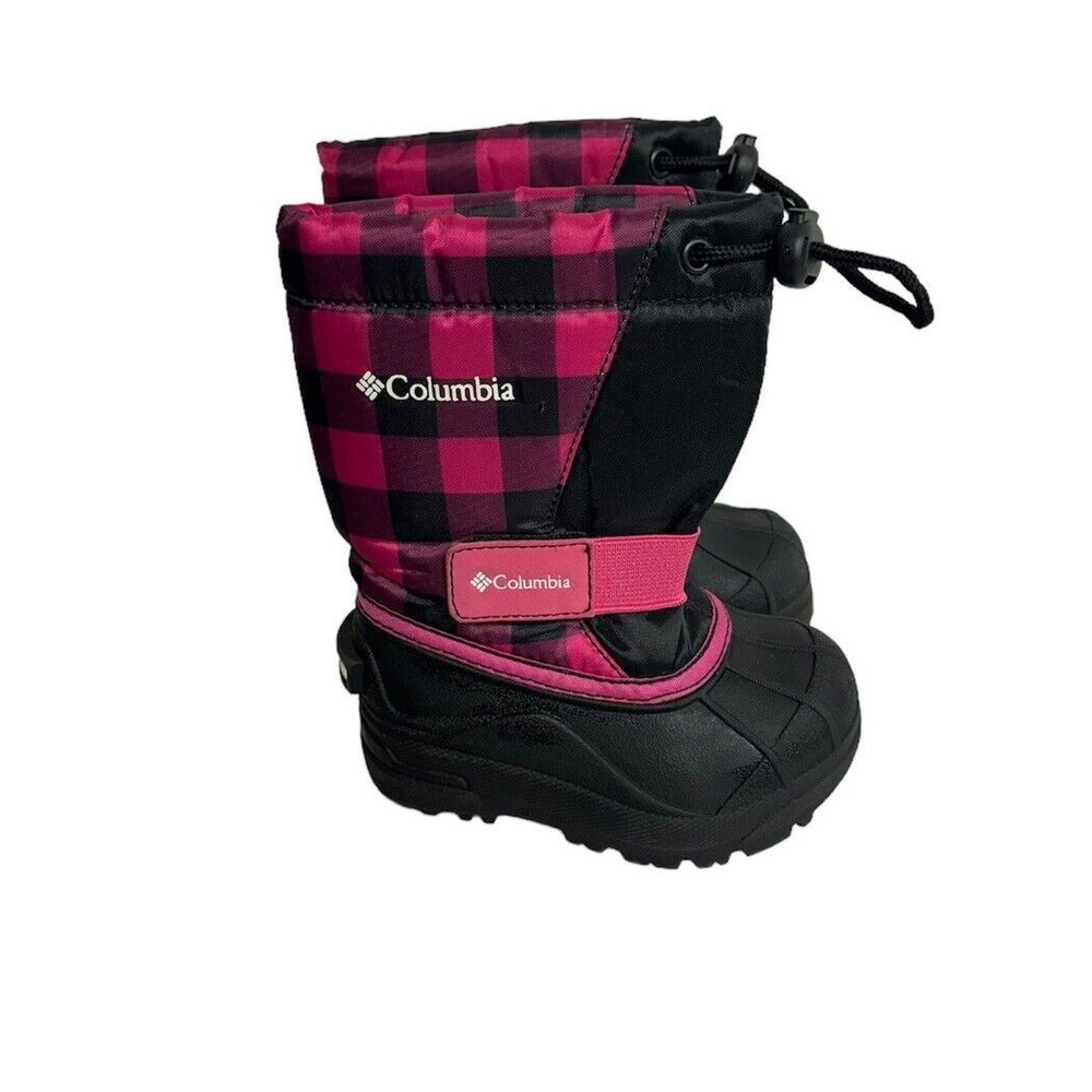 Columbia Powderbug Kids Size 7 Red & Black Plaid Waterproof Snow Boot‎